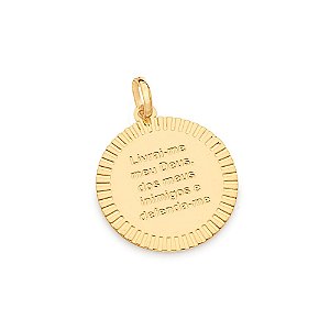 Pingente Rommanel Medalha Escrita Livrai-Me Meu Deus Dos Meus Inimigos E Defenda-Me Med 2,5 Cm X 1,9 Cm