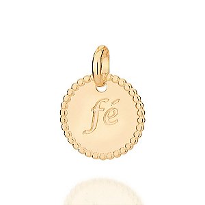 Pingente Rommanel Medalha Com Bordas Trabalhadas Por Esferas, Escrito Fé Ao Centro Med 1,6 Cm X 1,2 Cm