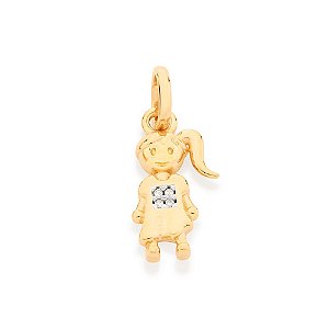 Pingente Rommanel No Formato De Menina, Formado Por Vestido Cravejado Por 4 Zircônias De 0,80 Mm, Com Aplicação De Rhodi