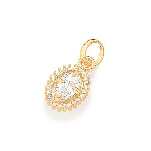 Pingente Rommanel Formato Oval, Cravejado Por 24 Zircônias De 0,80 Mm E 1 Zircônia Oval De 4X6 Mm Ao Centro Med 1,7 Cm X