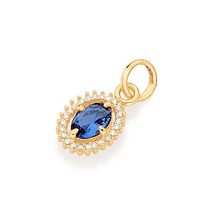 Pingente Rommanel Formato Oval, Cravejado Por 24 Zircônias De 0,80 Mm E 1 Zircônia Oval De 4X6 Mm Ao Centro Med 1,7 Cm X