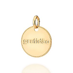 Pingente Rommanel Medalha Escrito Gratidão Ao Centro Med 1,8 Cm X 1,4 Cm