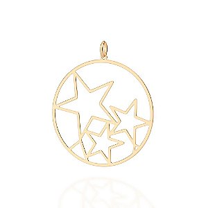 Maxi Pingente Rommanel Redondo Composto Por Estrelas Vazadas Ao Centro,Med 5,5 Cm X 4,8 Cm (Joia Licenciada Coleção Giov