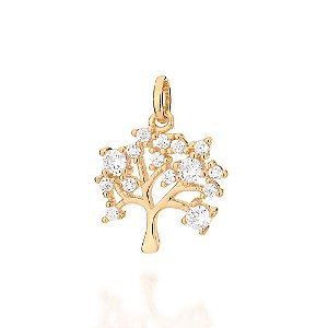 Pingente Rommanel Formato Árvore Da Vida, Cravejado Por 3 Zircônias De 3,0 Mm E 12 Zircônias De 1,75 Mm,Med 2,1 Cm X 1,6