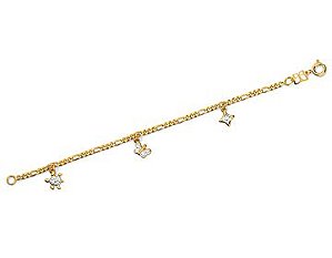 Pulseira Rommanel Infantil Formada Por Fio Alternado 3X1 Laminado Com Berloques De Borboleta, Tartaruga E Losango Com Ap
