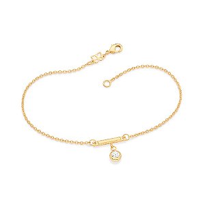 Tornozeleira Rommanel Formada Por Fio Cadeado Batido 0,40 Com Berloque De Cristal Med 23/25 Cm