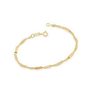 Pulseira Rommanel Formada Por Fio Grumet Fino Com Pequenos Tubos Trabalhados Intercalados Med 18/19 Cm