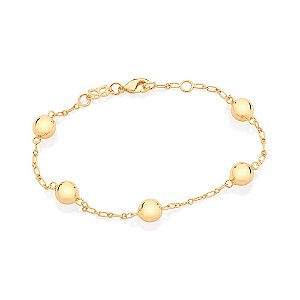 Pulseira Rommanel Formada Por Fio Elos 1X1 040, Com 5 Bolas De 7 Mm, Med 19 Cm Ajustável A 18 Cm