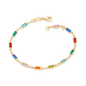 Pulseira Rommanel Fio De Pedras Coloridas Formato Retangular Com 19 Cm Ajustável Para 18 Cm