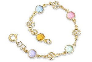 Pulseira Rommanel Fio De Flores Coloridas Intercaladas Por Trevo Vazados Med 14 Cm Ajustável 12 Cm