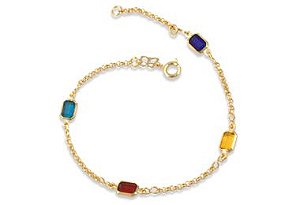 Pulseira Rommanel Fio Elo Português Com Pedras Retangulares Coloridas Intercaladas No Fio Med 20 Cm