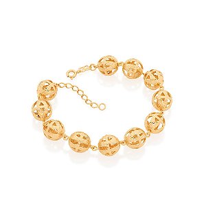 Pulseira Rommanel Formada Por Bolas Trabalhada E  Vazadas  Med 20 Cm