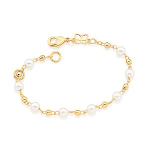 Pulseira Rommanel Infantil Formada Por 8 Pérolas Sintéticas Intercaladas Por Bolas De Metal (A Quantidade De Pérolas Pod
