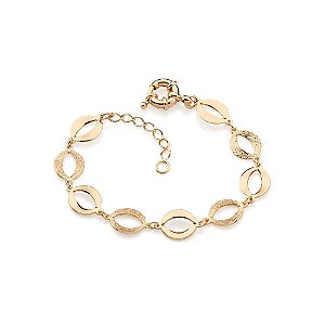 Pulseira Rommanel Formada Por Fio De Elos Ovais Vazados Intercalados Entre Lisos E DiamantadosMed 21 Ajustável A 18 Cm