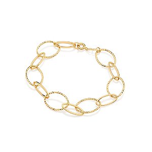 Pulseira Rommanel Formada Por Fios De Elos Oval Largos Trabalhados Intercalados Por Elos Oval Lisos Med 19 Cm(Joia Licen