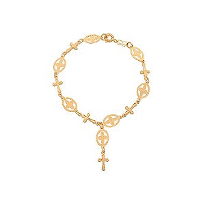Pulseira Rommanel Formada Por Peças Oval De 1,3X0,7Cm Toda Trabalhada Com Detalhe De Flor No Centro Intercaladas Por Cru