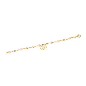 Pulseira Rommanel Infantil Formada Por Fio Com 11 Pérolas Sintéticas De 3Mm Tendo Berloque De Laço Pendurado  Med 14 Cm