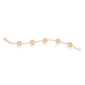 Pulseira Rommanel Formada Por Fio Com Elos Ovais Intercadalos Por Globos De 7 0Mm Com Detalhes Vazados Tendo 5 Cristais