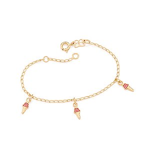 Pulseira Rommanel Infantil Formada Por Fio 0,40 Laminada, Composta Por 3 Pingentes No Formato "Sorvete" Com Aplicação De