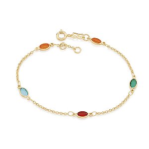 Pulseira Rommanel Formada Por Fio Elo Português, Composta Por 4 Cristais Ovais De 4X6 Mm (A Quantidade De Cristais Podem
