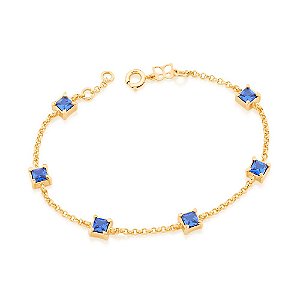 Pulseira Rommanel Formada Por Fio Elo Português, Composta Por 6 Zircônias Quadradas De 4X4 Mm Med 19 Cm Ajustável 18 Cm(