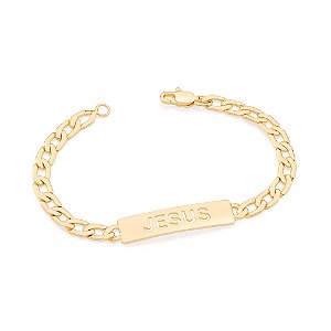 Pulseira Rommanel Formada Por Fio Elos Lisos Entrelaçados, Com Escrita Jesus  Med 20 / 21 Cm