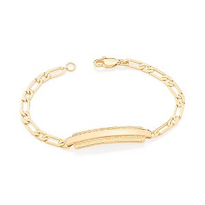 Pulseira Rommanel Formada Por Fio 1X1 Elos Lisos Batidos, Com Placa Retangular Lisa Ao Centro E Laterais Trabalhadas Por