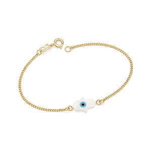 Pulseira Rommanel Formada Por Fio 0,40 Grumet Diamantada, Composto Por Pingente Mão De Fátima Com Olho Grego Med 18 Cm(J