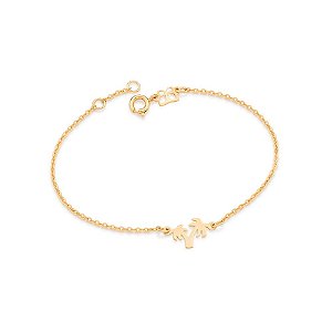 Pulseira Rommanel Formada Por Fio Elos Intercalados, Composta Por Pingente No Formato Coqueiro Med 18 Cm Ajustável 17 Cm