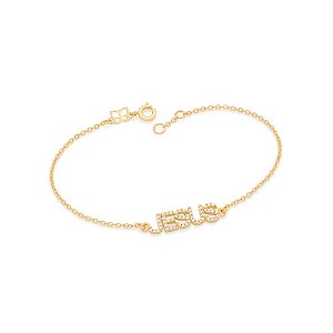 Pulseira Rommanel Formada Por Fio Elos Intercalados, Composta Por Pingente Escrito Jesus Cravejado Por 50 Zircônias De 1