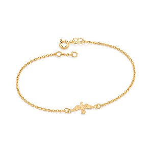Pulseira Rommanel Formada Por Fio Elo 0,40 Cadeado, Composta Por Pingente Espírito SantoMed 19 Cm Ajustável 18 Cm