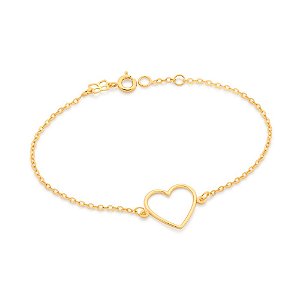 Pulseira Rommanel Formada Por Fio Elos Intercalados, Composta Por Pingente Formato De Coração VazadoMed 19 Cm Ajustável