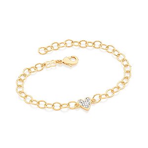 Pulseira Rommanel Formada Por Corrente De Elos Ovais Fio 0,80 Mm, Composta Por Coração Cravejado Por 17 Zircônias De 1,0