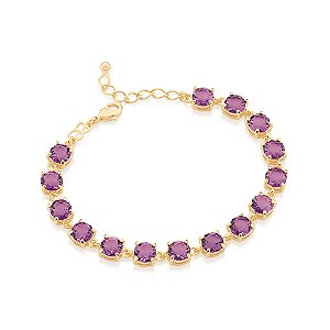 Pulseira Rommanel Formada Por Corrente Elo Losango Fio 0,60 Mm, Composta Por 15 Cristais Redondos De 6,0 MmMed 19 Cm Aju