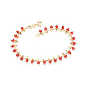 Pulseira Rommanel Formada Por Corrente De Elos Batidos Fio 0,40 Mm, Intercalada Por Miçangas De 3,50 MmMed 19 Cm