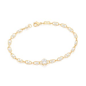 Pulseira Rommanel Formada Por Corrente Oval Composta Por 18 Pérolas Sintéticas De 3,0 Mm Dentro, Com 1 Zircônia De 6,0 M