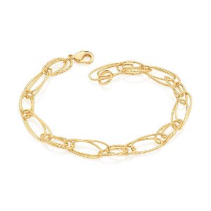 Pulseira Rommanel Formada Por Corrente De Elos Ovais Duplos Fio 0,80 Mm, Intercalada Por Corrente De Elos Ovais Duplos D