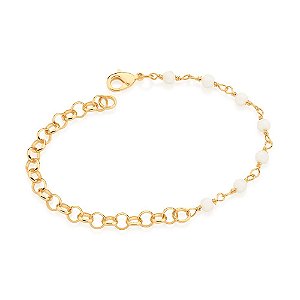 Pulseira Rommanel Formada Por Corrente Elo Português De 5 Mm De Diâmetro, E Corrente Composta Por 7 Cristais Facetados D