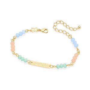 Pulseira Rommanel Composta Por 18 Cristais De 4,0 Mm, Com Medalha Retangular Escrito GratidãoMed 20 Cm Ajustável 15 Cm (