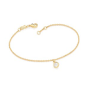 Pulseira Rommanel Formada Por Corrente De Elo Cadeado Laminado Fio 0,35 Mm, Composta Por 1 Zircônia De 5,0 Pendurada Med