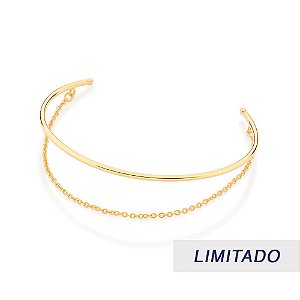 Bracelete Formado Por Aro Liso E Corrente De Elo Cadeado Laminado Fio 0,35 Mm Med 5,5 Cm De Diâmetro(Joia Lic  Coleção G