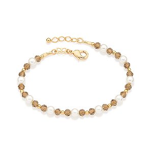 Pulseira Composta Por 20 Cristais Facetados De 4,0 Mm, 10 Pérolas De 5,0 Mm E 11 Esferas De 3,0 Mm Med 20 Cm Ajustável 1