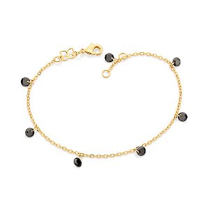 Pulseira Rommanel Formada Por Corrente De Elo Cadeado, Composta Por 6 Cristais De 4 Mm Pendurados,Med 19 Cm Ajustável 18