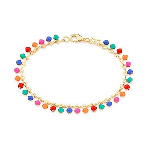 Pulseira Rommanel Formada Por Correntes De Elos Triangulares, Composta Por Bolas De Resina De 3,0 Mm,Med 16 Cm Ajustável