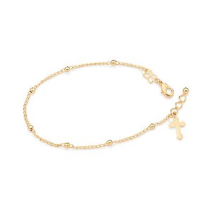 Pulseira Rommanel Formada Por Corrente De Elo Cadeado Intercalada Por 7 Bolas De 2,5 Mm, Composta Por Cruz Pendurada,Med