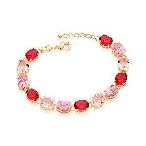 Pulseira Rommanel Composta Por 9 Cristais Ovais De 10 X 8 Mm E 4 Zircônias Ovais De 10 X 8 Mm,Med 20 Cm Ajustável 18 Cm