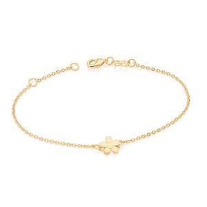 Pulseira Formada Por Corrente De Elo Cadeado Laminado Fio 0,35 Mm, Composta Por Pingente Formato Flor,Med 19 Cm Ajustáve