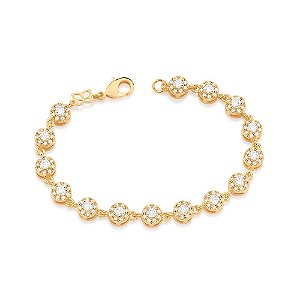 Pulseira Composta Por 15 Círculos Cravejados Por 120 Zircônias De 1,25 Mm E 15 Zircônias De 3,0 Mm Aos Centros,Med 17 Cm