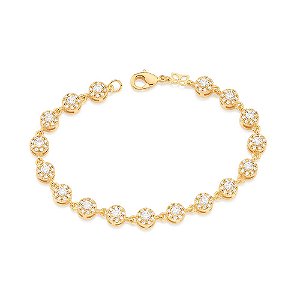 Pulseira Composta Por 17 Círculos Cravejados Por 136 Zircônias De 1,25 Mm E 17 Zircônias De 3,0 Mm Aos Centros,Med 19 Cm