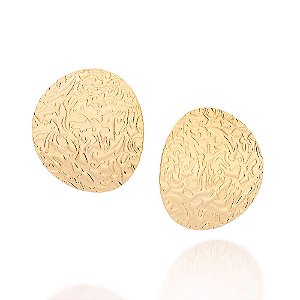 Brinco Botão Chão Lunar Curvado Com Texturamed 3,4 Cm De Diâmetro(Joia Licenciada Coleção Giovanna Antonelli) Rommanel